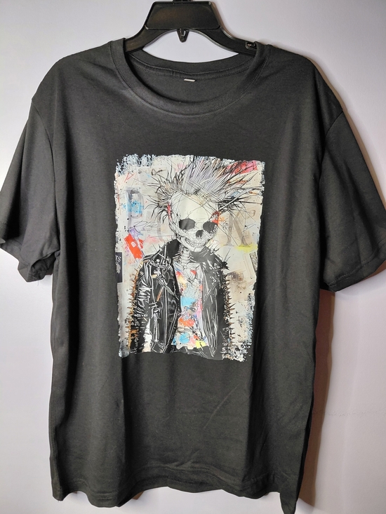Tops - Black Punk Skull Graphic Tee -